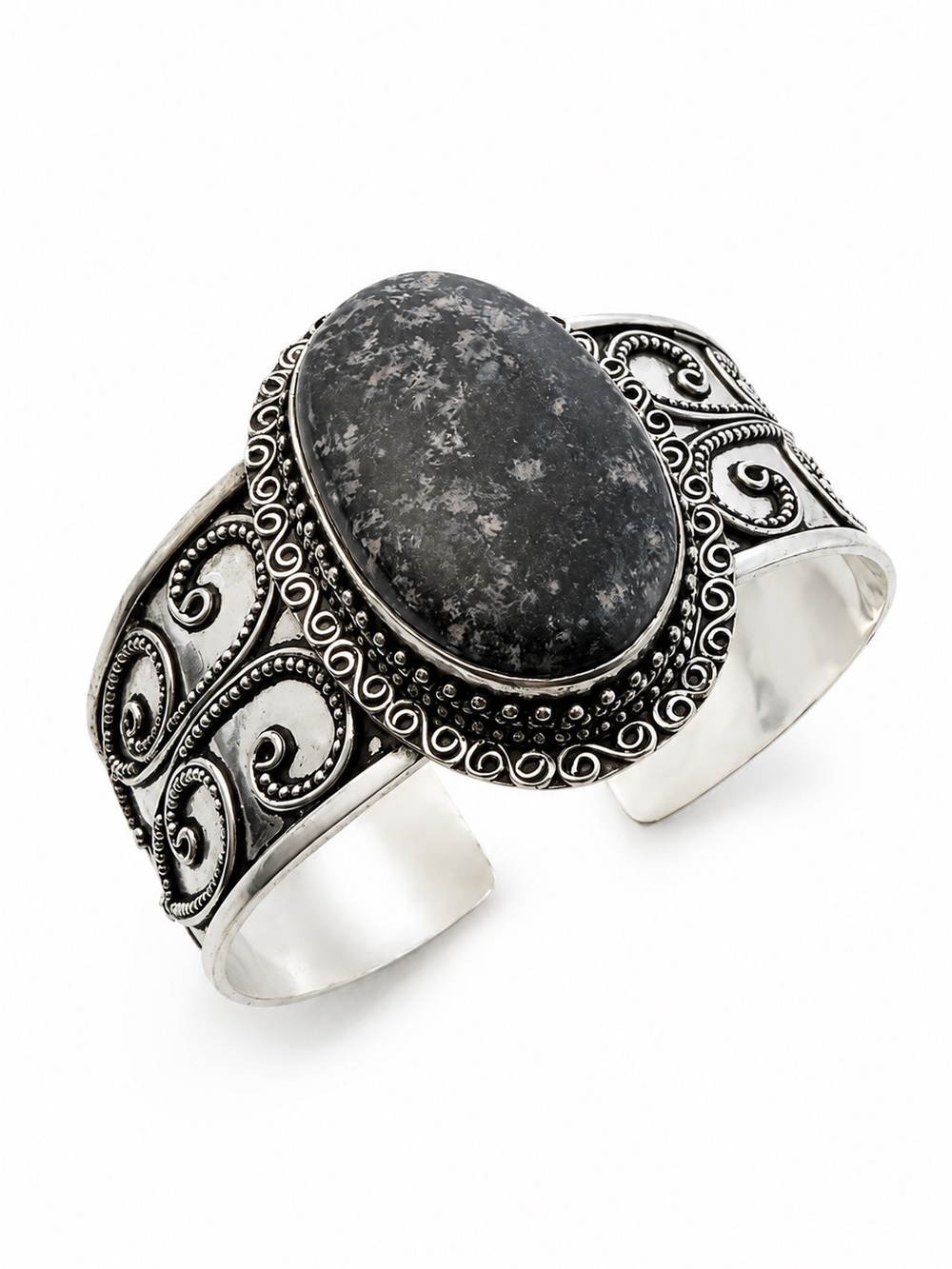 925 Sterling Silver Indigo Gabbro Cuff Bracelet – Oval Cabochon Gemstone